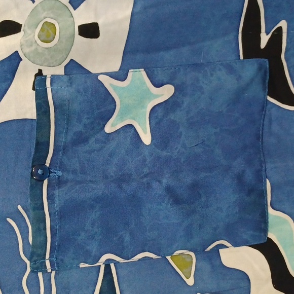 90's vtg Java Lava XL(T) Go w/the Flow Coll Blue Abstract Design Rayon Aloha Sht - Picture 3 of 9